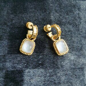 Julie Vos Marbella Gold Clear Crystal Hoop & Charm Earrings BRAND NEW